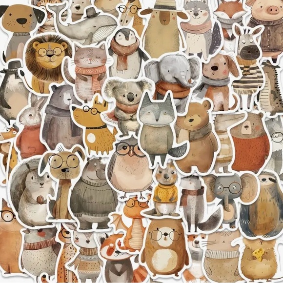 Other - 20 Whimsical Animal Cartoon-Style Stickers. Mixed Lot.